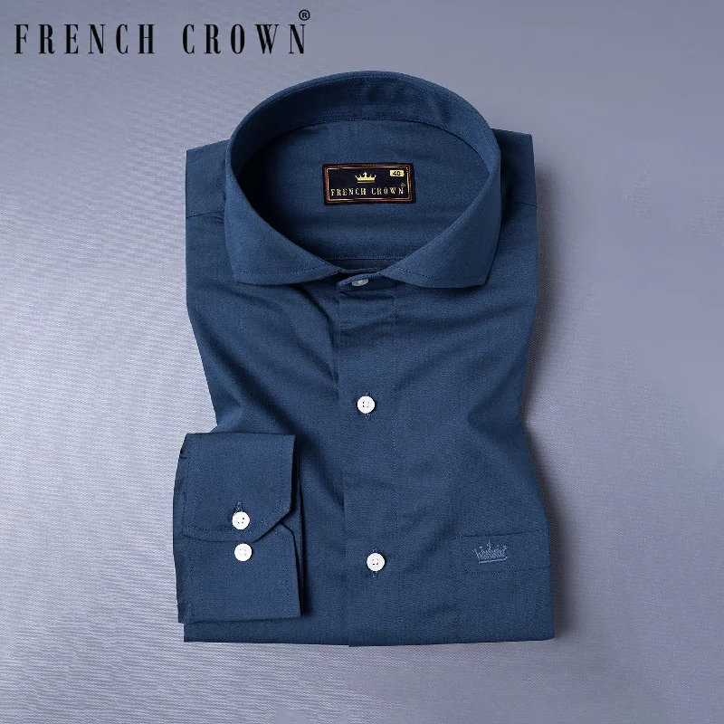 British casual Nile Blue Herringbone Premium Cotton Shirt