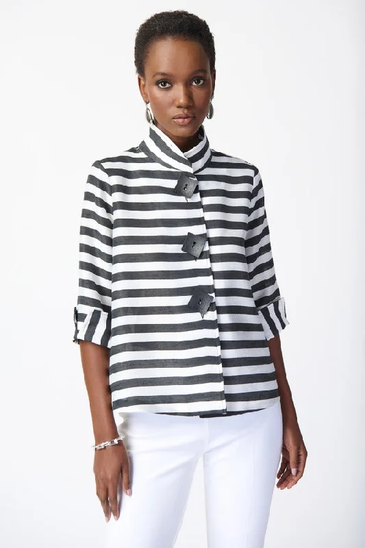 Independent design Joseph Ribkoff Square Button Striped Jacket Style 241253 Black/Off-White