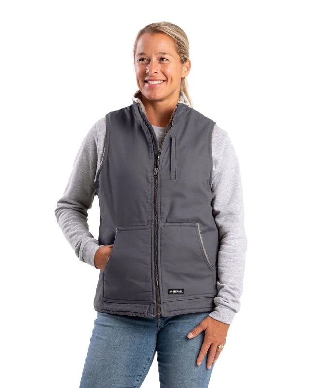 Round neck design Berne Womens Sherpa-Lined Softstone Duck Titanium 100% Cotton Vest