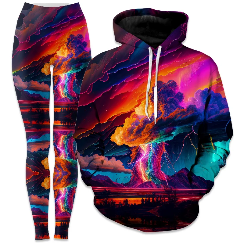 High-end atmosphere Rainbow Storm Hoodie and Leggings Combo