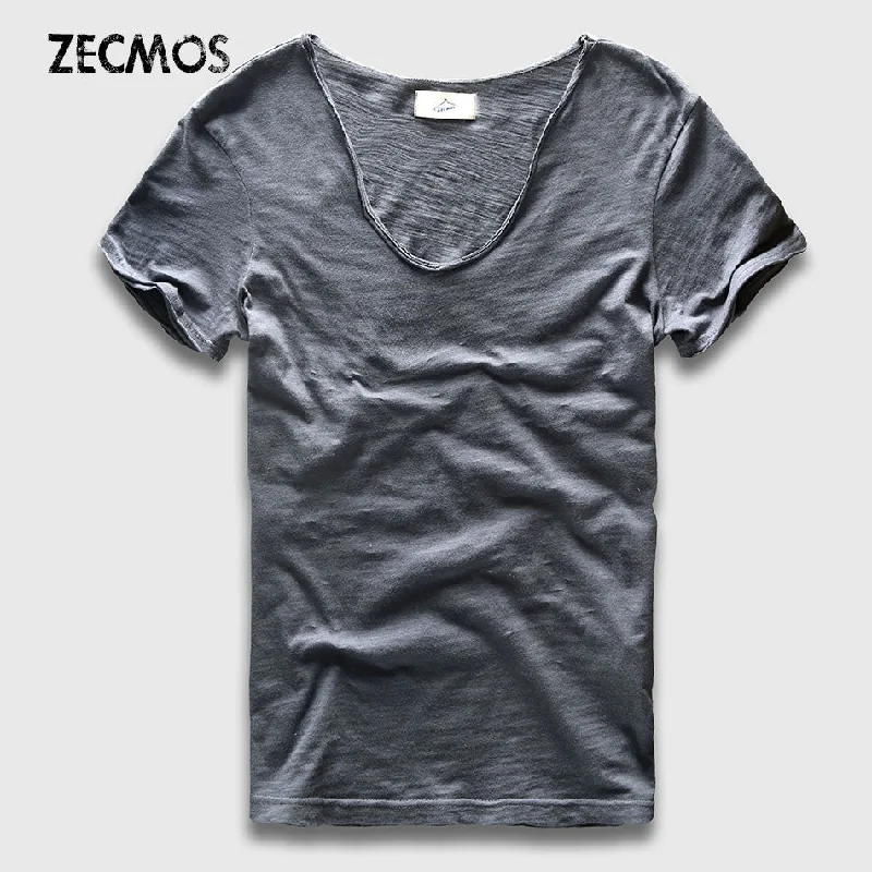 Street Style Men Basic T-Shirt Solid Cotton V Neck Slim Fit Male Fashion T Shirts Short Sleeve Top Tees 2017 Brand