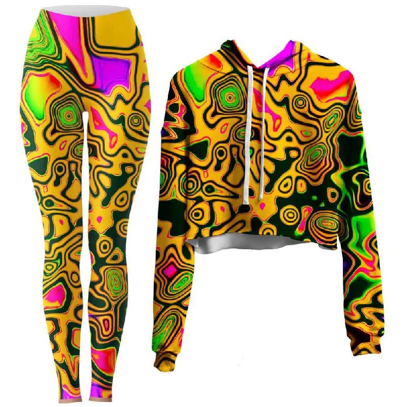 Hip-hop Style Splash of the 90s Crop Hoodie and Leggings Combo