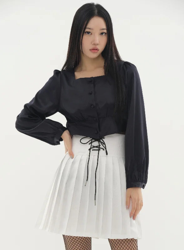 Exquisite workmanship Square Neck Cropped Blouse #Lewkin Original Kpop #1216K161