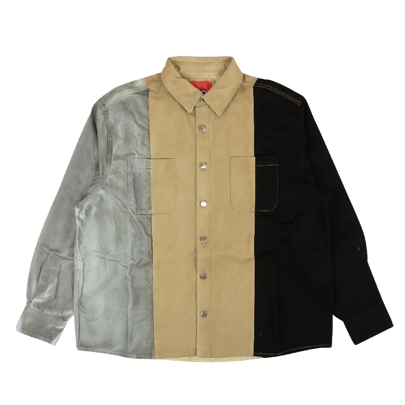 Graphic Sweatshirts 424 On Fairfax Oversized Colorblock Denim Shirt - Gray/Black/Brown