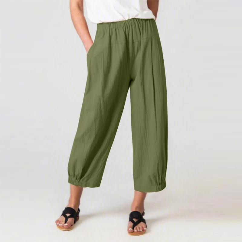 Sports suit style Loose High Waist Cropped Wide Legs Pants