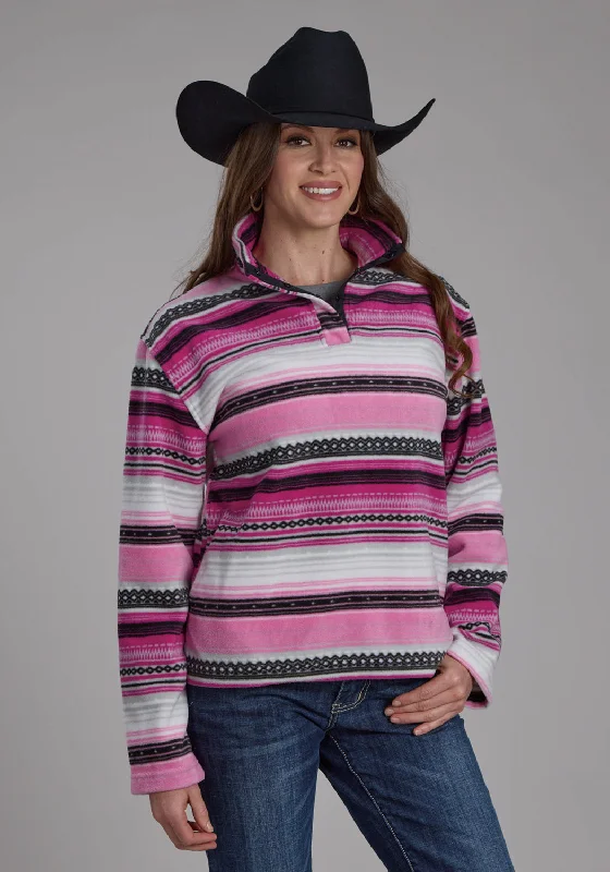 Hip-hop Style Roper Womens Aztec Stripe Pink/Purple 100% Polyester Fleece Jacket