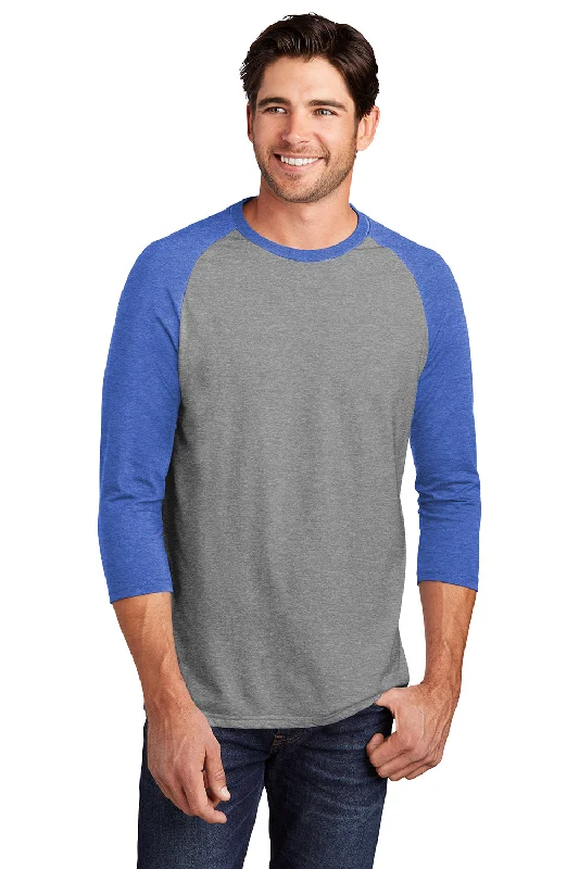 Sporty Jackets District Mens Perfect Tri 3/4 Sleeve Crewneck T-Shirt - Grey Frost/Royal Blue