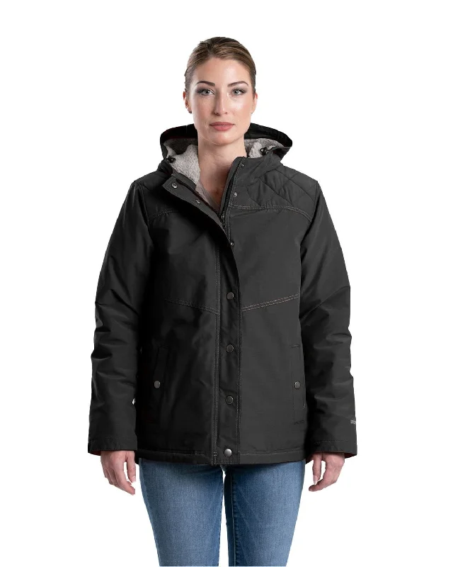 High-end atmosphere Berne Womens Softstone Micro-Duck Hooded Black Cotton Blend Coat