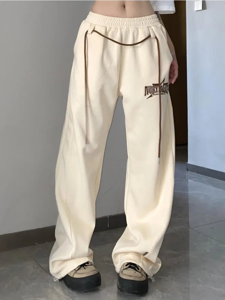 Street Sports Shoes Y2K Beige Track Sports Hip Hop Jogging Sweatpants Oversize Harajuku Pant