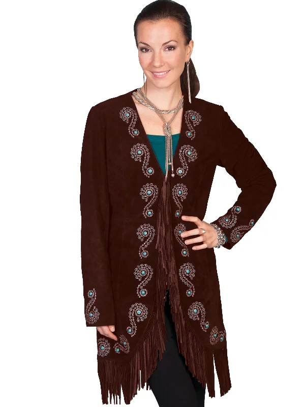 Retro Skirt Design Scully Leather Womens Fringe Silver Embroidered Boar Suede Jacket Expresso XL