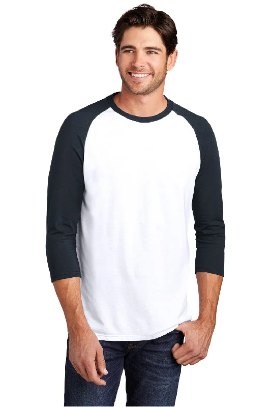 Urban Sneakers District Mens Perfect Tri 3/4 Sleeve Crewneck T-Shirt - White/New Navy Blue