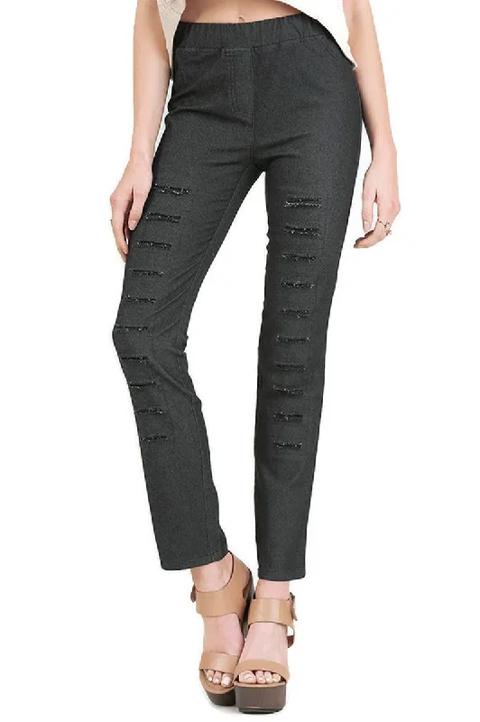 Design Perception High Waist Denim Pants with Ripped details, Black