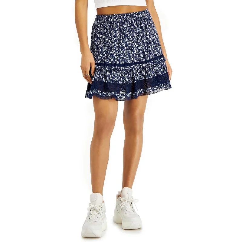 Literary Style Angie Womens Lace Trim Floral Print Mini Skirt