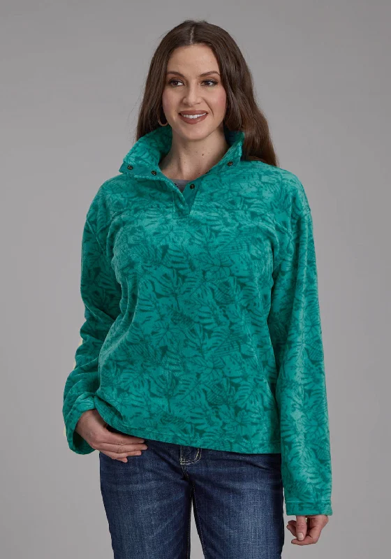 Sports Casual Style Roper Womens Tropical Print Jade 100% Polyester Fleece Jacket