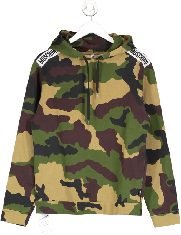 Denim Wear Moschino Green Camo Print Logo Tape Hoodie UK S