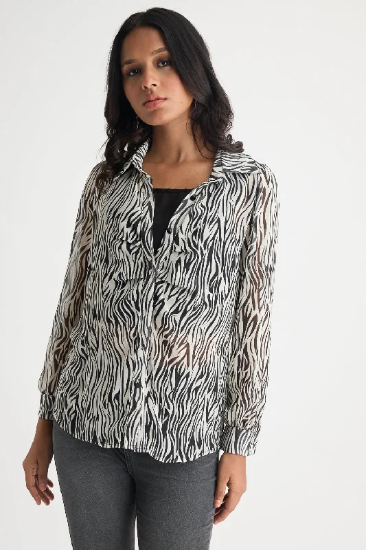 Comfortable Design Zebra Printed Sheer Shirt