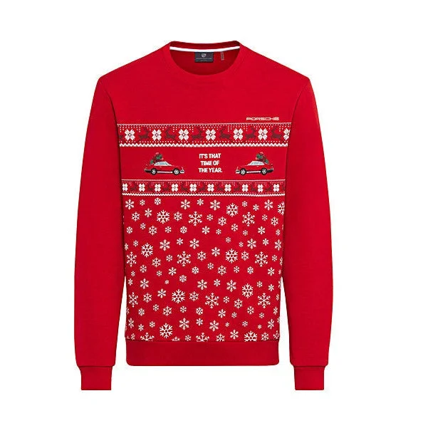 Retro Lace Fabric Porsche Unisex Christmas Sweater - Red