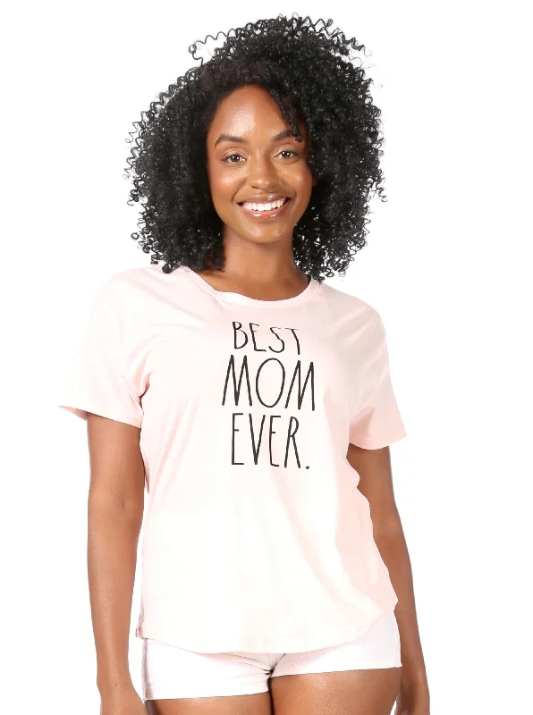 Nightclub Style Women's "BEST MOM EVER" Short Sleeve Shirttail Hem T-Shirt