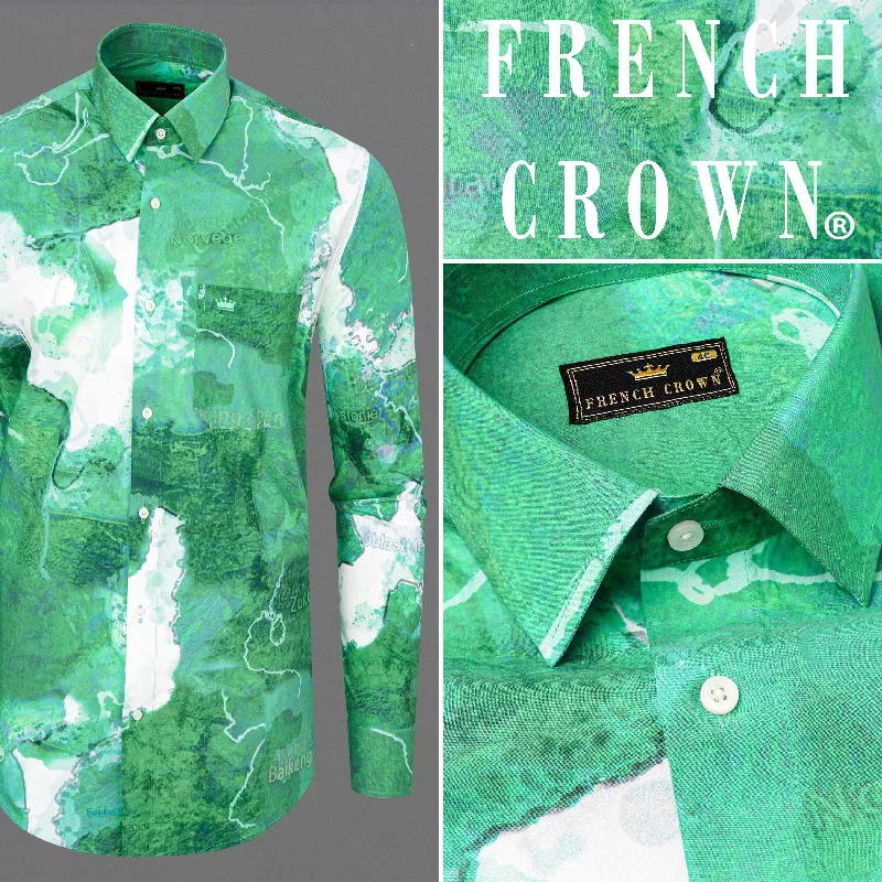 Multi-functional style Mantis Green Marble Printed Premium Cotton Shirt