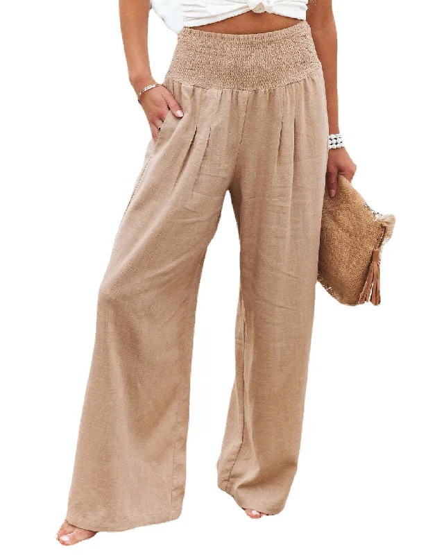 Printed pattern Casual Elastic Waist Linen Wide Legs Pants