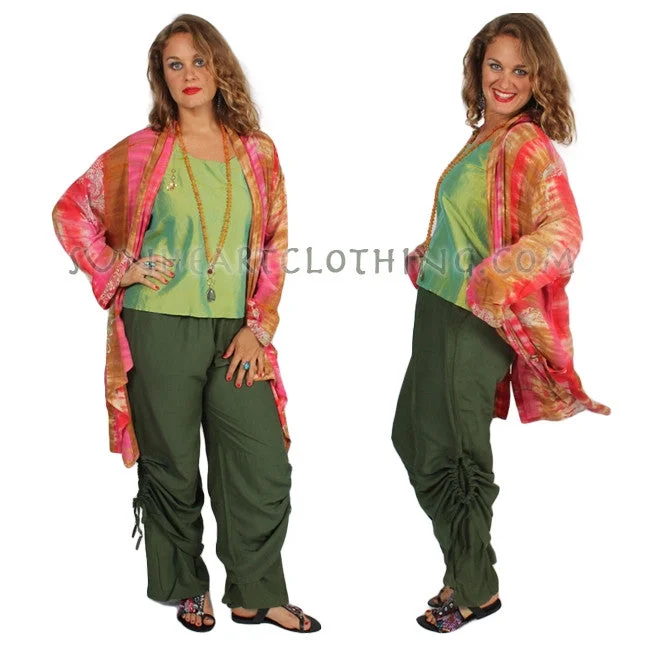 Stand-up collar design SunHeart Ruched 2 Layer Pant Boho Hippie Chic Sml-XL Sale