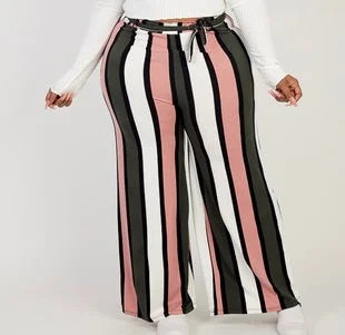 Comfortable and simple Plus Size Multicolor Striped Pants