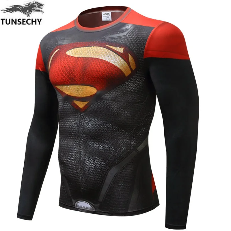 Fashion Sneakers Autumn Winter Superhero Superman/Batman/Spiderman Men Long Sleeve T Shirt Compression Tights Tops  T-shirt