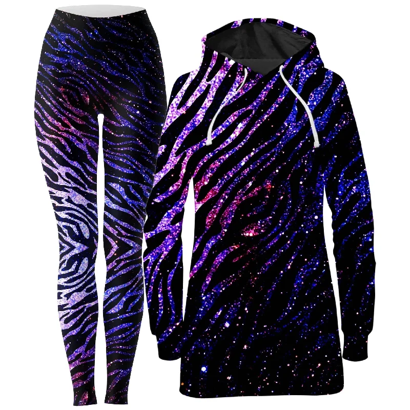 Street Graffiti Design Zebra of the Night Hoodie Dress and Leggings Combo