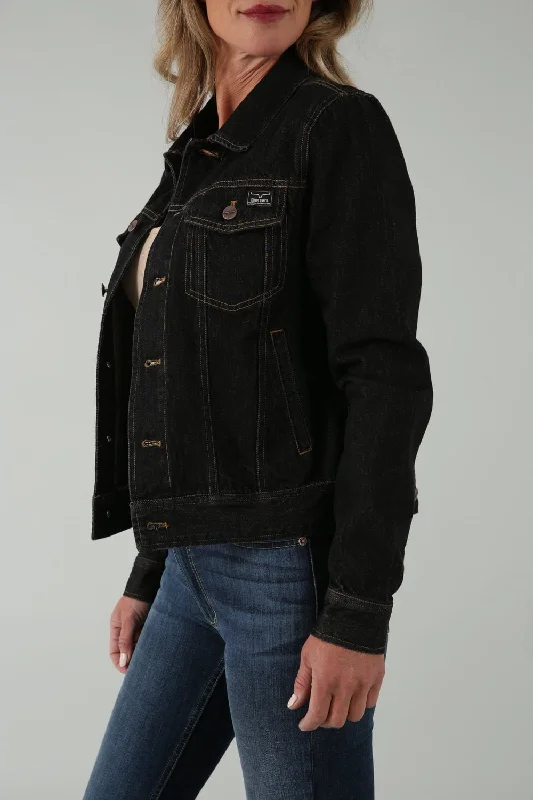 Elegant Classic Kimes Ranch Womens Langley Trucker Black 100% Cotton Cotton Jacket