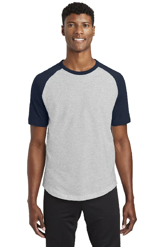 Vintage Tees Sport-Tek Mens Short Sleeve Crewneck T-Shirt - Heather Grey/Navy Blue