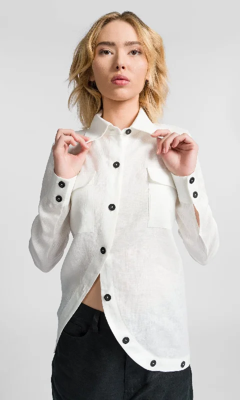 Sports Fitness Style Linen Shirt with Asymmetric Closure