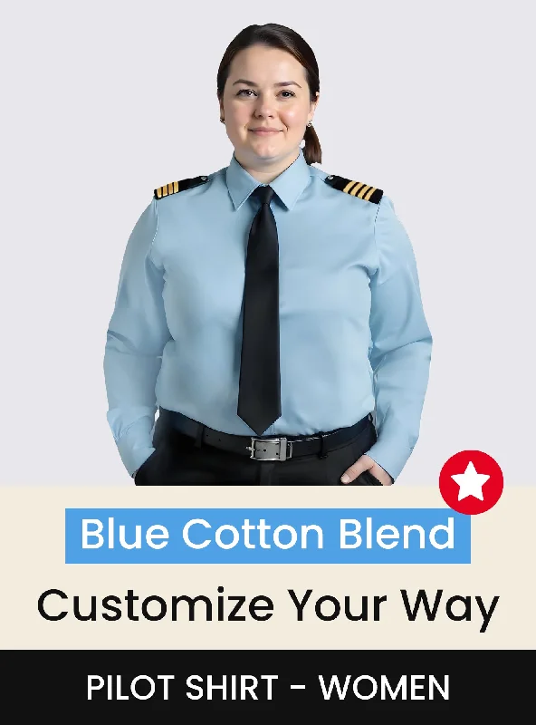 Mid-length Style Custom Blue Miami 60cotton 40Poly Pilot Shirt Women