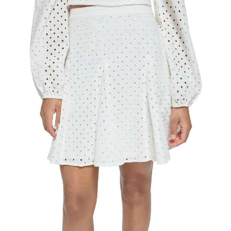 Elegant Style Karl Lagerfeld Paris Womens A-Line Eyelet Mini Skirt