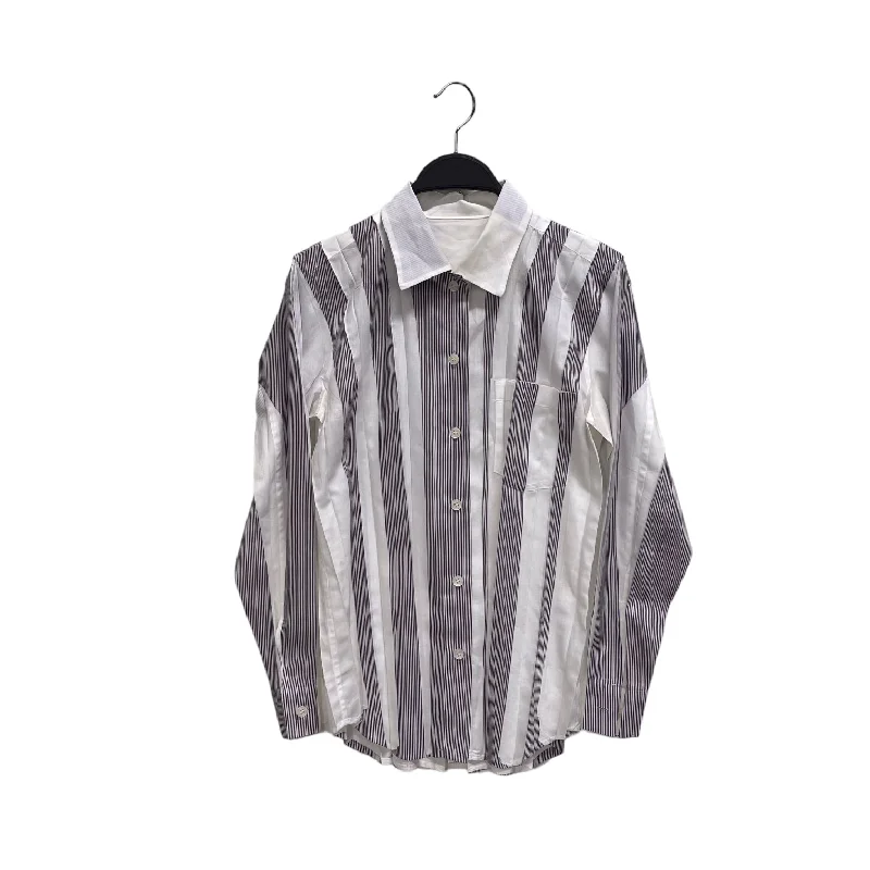 Warm and substantial ISSEY MIYAKE/LS Blouse/Stripe/Cotton/WHT/STRIPE BLOUSE