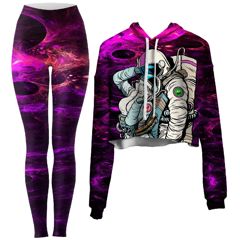 Unique prints We Landed Crop Hoodie and Leggings Combo