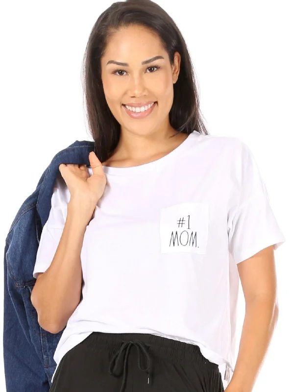 Sports And Leisure Women's "#1 MOM" Short Sleeve Boxy T-Shirt with Pocket