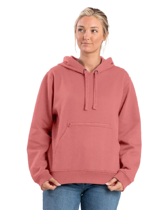 Letter embroidery Berne Womens Heritage Zippered Pocket Pink Plume Cotton Blend Hoodie