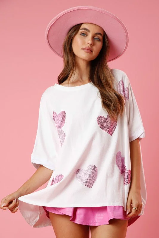 Street Fashion My Rhinestone Heart White Tee