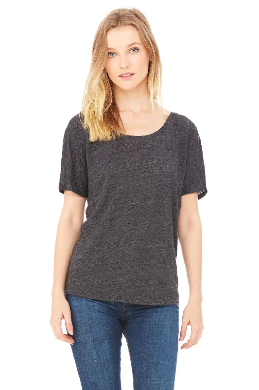 Single-shoulder Neck Design Bella + Canvas Womens Slouchy Short Sleeve Wide Neck T-Shirt - Charcoal Black Slub