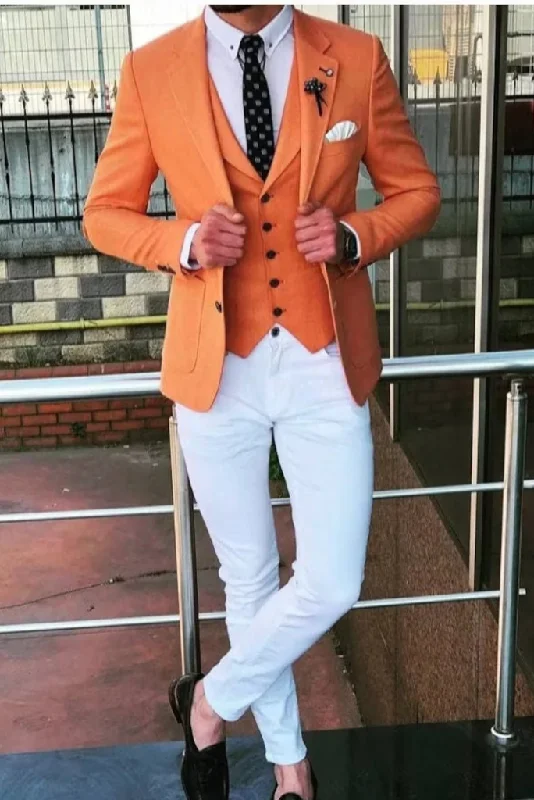 Denim Shirts Men's Orange 3 Piece Suits, Slim Fit Suits, Wedding Groom Suit, Tuxedo Suit, Formal Fashion Suits, Bespoke For Men