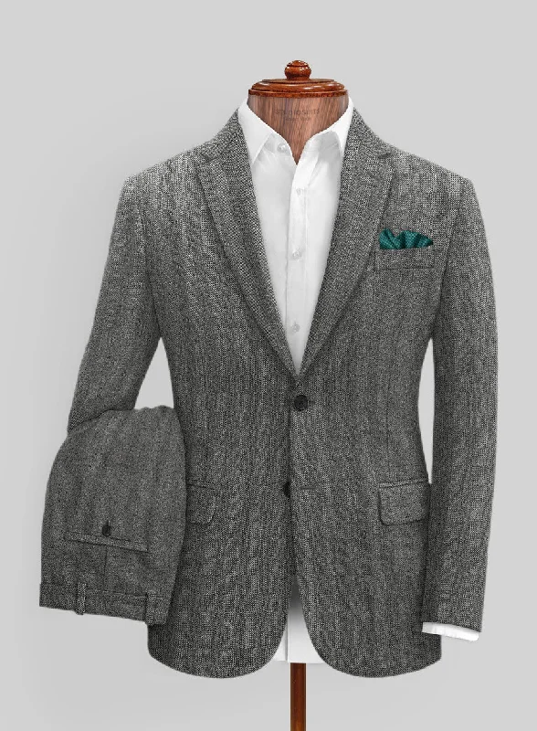 Casual Coats Italian Wide Herringbone Charcoal Tweed Suit