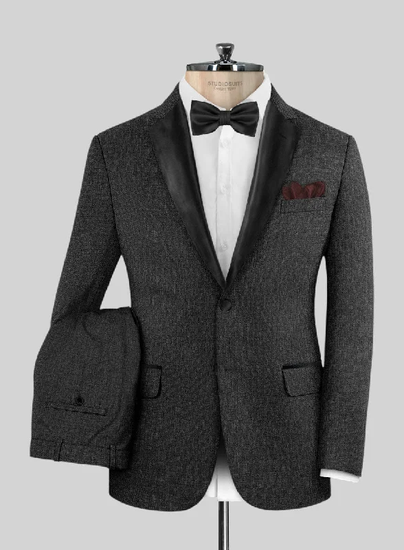 Casual Trousers Napolean Sharkskin Charcoal Wool Tuxedo Suit