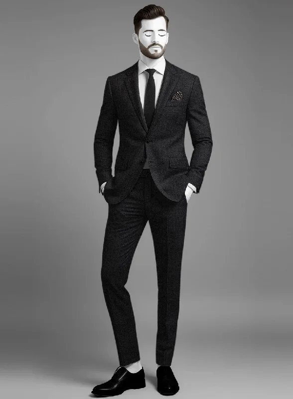 Monochrome Style Napolean Stone Black Wool Suit