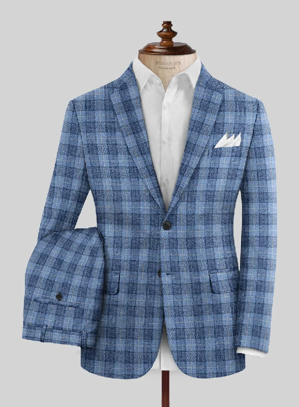 Statement Jackets Noble Pilar Blue Wool Silk Linen Suit