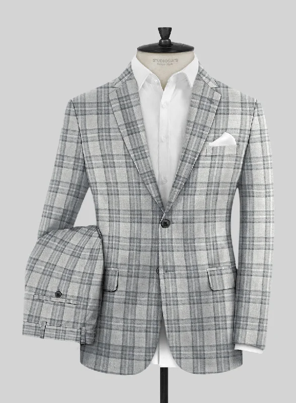 Graphic Sweatshirts Noble Gray Check Wool Silk Linen Suit