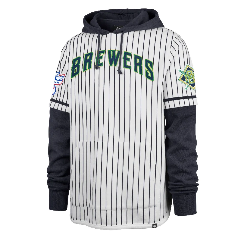 Summer Jackets MILWAUKEE BREWERS COOPERSTOWN PINSTRIPE DOUBLE HEADER '47 SHORTSTOP PULLOVER HOOD