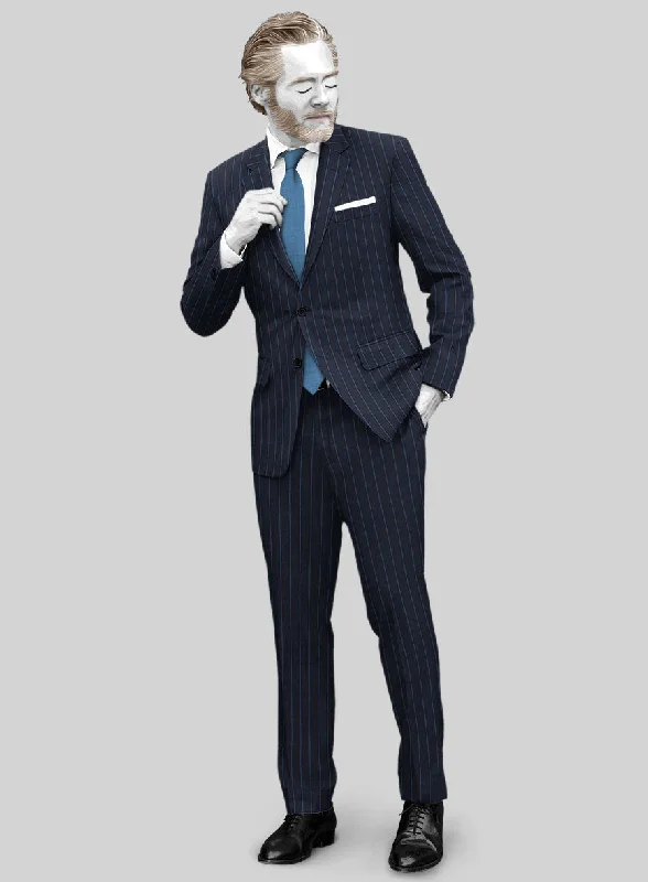 Casual Footwear Napolean Eloyi Stripe Blue Wool Suit