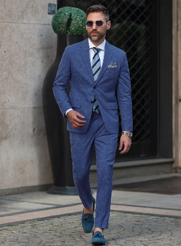 Casual Suits Italian Murano Cobalt Blue Wool Linen Suit