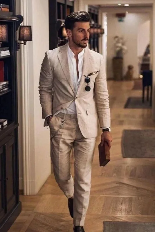 Layered Outfits Men Linen Suits Beige 2 Piece Linen Beach Wedding Suit Groom, Breasted Style, Slim Fit, Party Wear, Dinner Suit, Stylish Suit, Elegant Suit.