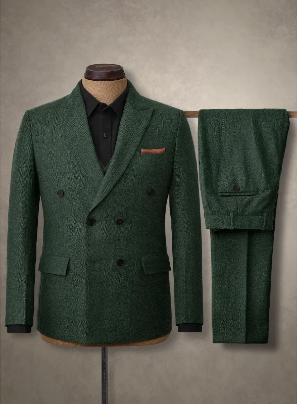 Stylish Trousers Bottle Green Herringbone Tweed 3 Piece Suit